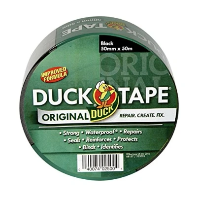Image de Duck Ruban adhésif de réparation pour tissu canard, noir, 50 mm x m, formule améliorée, haute résistance, imperméable