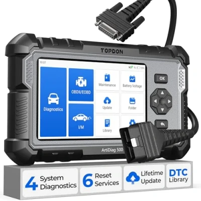 Image de TOPDON AD500 Valise Diagnostic Auto, 4 systèmes Outil de Voiture Multimarque,Moteur Transmission SRS ABS, 6 Réinitialisation Service, Mise à Jour Gratuite