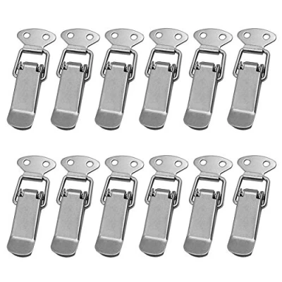 Image de Attache Capot 12 Pièces Fermeture à Levier Moraillon de Porte, Loquet Ressort Avec Crochet Tiroir Hardware en Acier Inoxydable Fermoir Bascule pour Boîte,Cas Sans Serrure