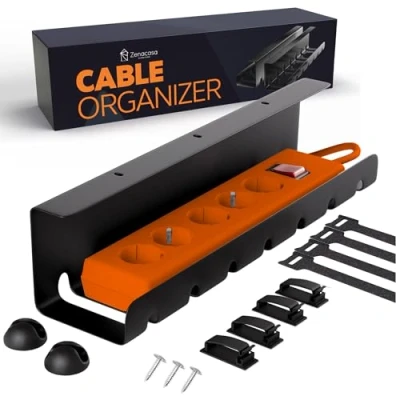 Image de Chemin de Cable Bureau Passe en Acier Montage Rapide et Facile Cache Management Solide Pratique 5kg Max, Noir