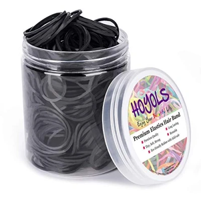 Image de HOYOLS Lot de 330 grands élastiques en caoutchouc 3,8 cm pour cheveux noirs, tressage queue cheval, plastique femmes et filles, loisirs créatifs, fournisseur bureau,