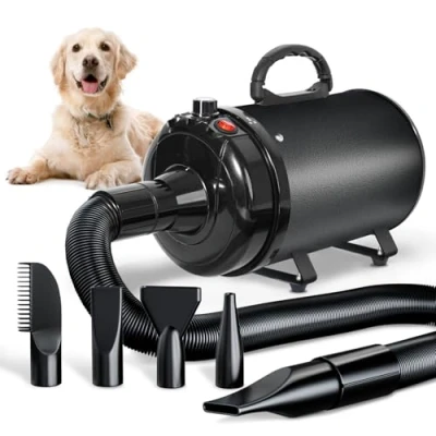 Image de TRIGRAND Pulseur Chien Professionnel Souffleur Silencieux 3000W réglable de Soins pour avec 4 Buses différentes et Tuyau élastique,Noir Profond