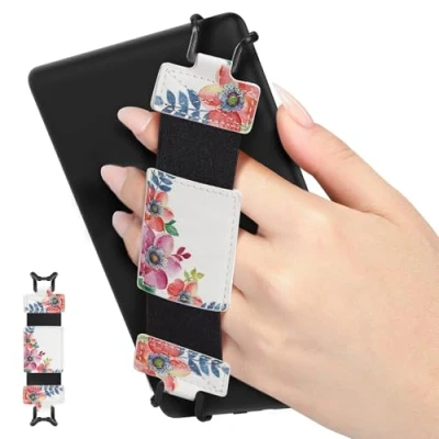 Image de MoKo Dragonne Souple pour 6 8&quot; Kindle eReaders Fire Tablet Kobo/Voyaga/Sony E Book Tablet, Sangle de Sécurité Tablette Polyvalente à Haute Élasticité Légère Support, Fleurs Parfumées