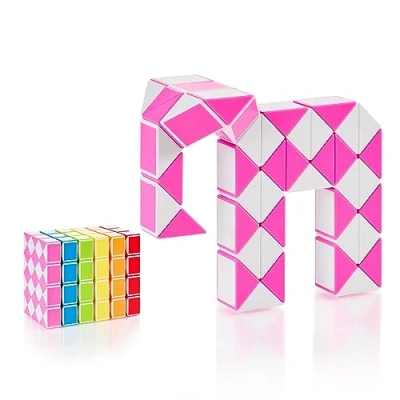 Image de CUBIDI® Magic Snake Cube Jouet de Poche pour Les Enfants 4 à 8 Ans Cadeau Anniversaire invites élèves 48 Blocs 2,3 mm x 1,8 Rose