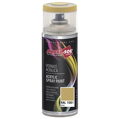 Image de Ambre Sol V4001001 Vernis Peinture Acrylique Multi Usage, Brillante pour Intérieur et Extérieur, Adapté a Tous Type de Matériau, Aérosol En Fer Blanc Recyclable 400 ml, Beige