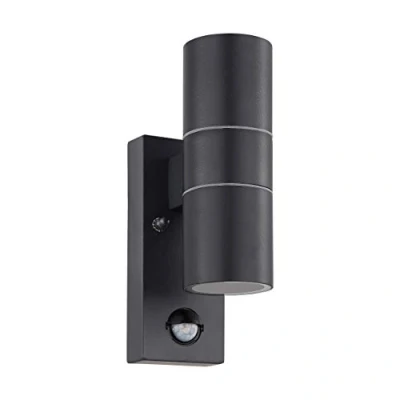 Image de Eglo lampe murale extérieure LED RIGA 5, à 2 flammes avec détecteur de mouvement, applique capteur en acier galvanisé et verre, couleur : anthracite, IP44