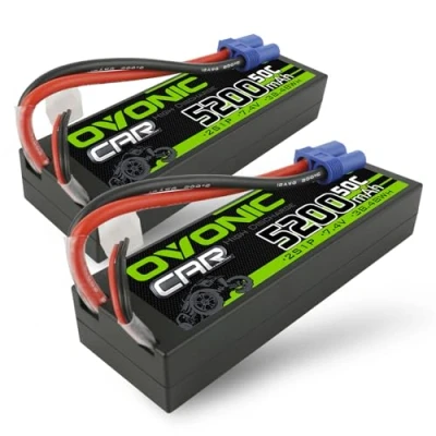 Image de OVONIC Batterie LiPo 2S 5200 mAh 50 C 7,4 V avec coque rigide fiche EC5 pour voiture RC 1/10 (2 pièces)