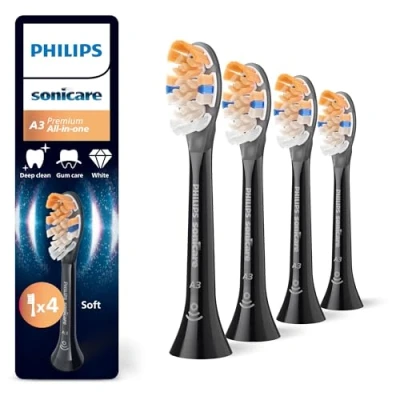 Image de Philips Sonicare A3 Premium tout en un têtes de brosse à dents rechange d&#039;origine, noir, lot 4, HX9094/88