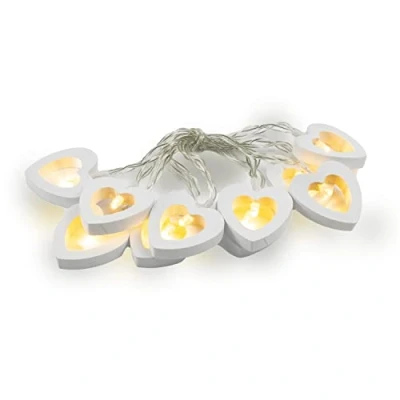 Image de Guirlande lumineuse en bois forme de cœur Fonctionne avec piles 10 LED blanc chaud