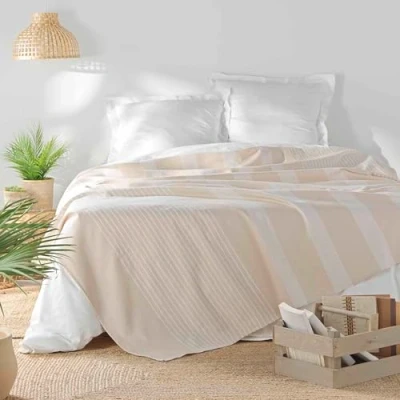 Image de douceur d&#039;intérieur, Couvre Lit (240 x 260 cm) Adele Naturel, Coton &amp; Polyester Tissé