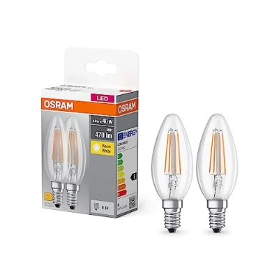 Image de OSRAM base Classic B Fil 40 LAMP LED avec E14, Mini Tens Shape, Double Pack, 4W, 470LM, 2700K, Lumière blanche chaude, Développement de la chaleur faible, longue durée vie