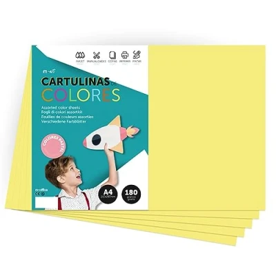 Image de Papier cartonné couleur pastel A4, feuilles colorées 180 g pour artisanat, imprimer vos documents et dessins créatifs, de couleurs A4 · m office (x25, jaune)