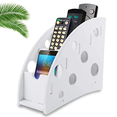 Image de Ledoo Organisateur Télécommandé à 4 Compartiments, Télécommande Blanc pour Ranger Diverses Télécommandes et Téléphones Portables, Boîte de Rangement en Bois Composite