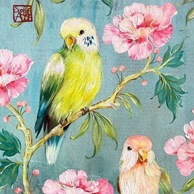 Image de Lot de 20 serviettes motif oiseaux dans un paradis coloré Animaux Décoration table 33 x cm