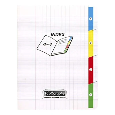 Image de Calligraphe 18225C Un Cahier Agrafé 4 Index Incolore (une Marque de Clairefontaine) 17x22 cm 140 Pages Grands Carreaux Papier Blanc 90 g Couverture Polypro Transparent