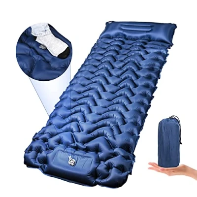 Image de Owelth Matelas Camping Autogonflant, Épaissir Gonflable 1 Place avec Oreiller, Tapis de Couchage Randonnée Ultra Léger Pompe à Pied, Matela Étanche pour Voyages, Tente, Plage