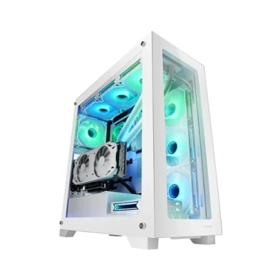 Image de Mars Gaming MC XP, Boîtier Custom E ATX, Double Vitre en Verre Trempé, Refroidissement Liquide Complet, Tour XXL, PCIs Verticaux, USB 3.0, Blanc