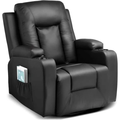 Image de COMHOMA Fauteuil de Relaxation Massage avec Fonction allongée Chauffage par Vibration Dossier épais et accoudoirs Bascule Pivotant à 360 Noir