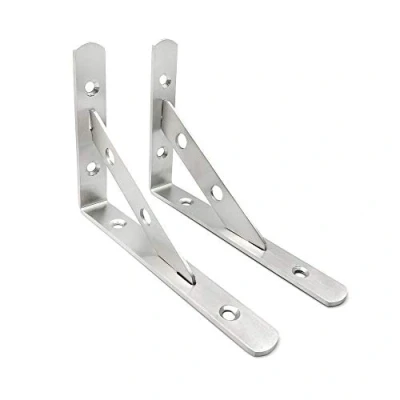 Image de KiKiHong 2 Pcs Support D&#039;étagère en Angle de 90 Degrés d&#039;angle Mural Forme triangle d’angle Heavy Duty avec Vis, Argent (105X150 mm)
