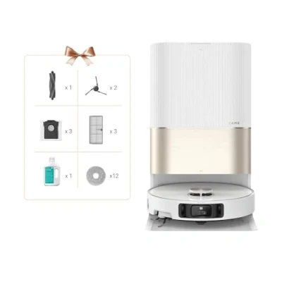 Image de Dreame X40 Ultra Complete Robot Aspirateur avec Serpillière amovible et relevable, Brosse latérale surélevée,12 000 Pa,Serpillière la Plaque de lavage l&#039;eau chaude à 70C,Brosses relevables