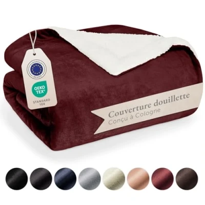 Image de Blumtal Plaid Polaire 220 x 240 Certifié OEKO TEX®, Sherpa, Couverture Haute Qualité, Doux, Chaud, Moelleux, Rouge foncé