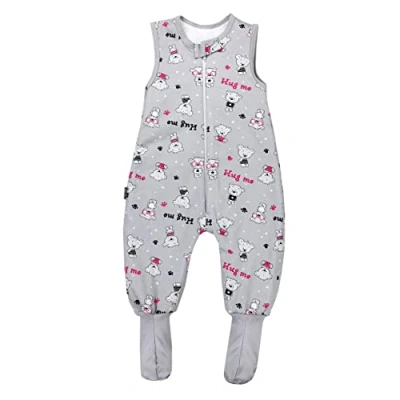 Image de TupTam Gigoteuse Bébé Hiver avec Pieds et Jambes, certifiée OEKO TEX, 2,5 TOG, Unisexe, Ours lunettes/Gris, 80 86