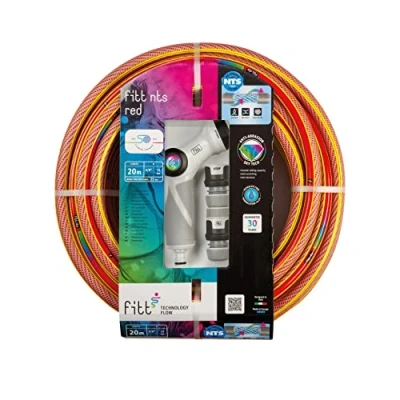 Image de FITT NTS Red 5/8&quot; (15 mm) 20m Kit Tuyau d&#039;arrosage de Jardin Solide et malléable pour Une Utilisation Intensive, avec Pistolet Multi Jet raccords