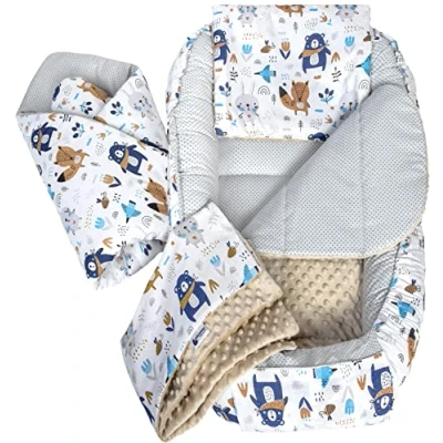 Image de Medi Partners 5 éléments Cocon de Bébé 100x60x15cm 100% Coton Baby Nest Reducteur lit Bébés Oreiller Couverture Insert Amovible (Boho avec Beige Minky)