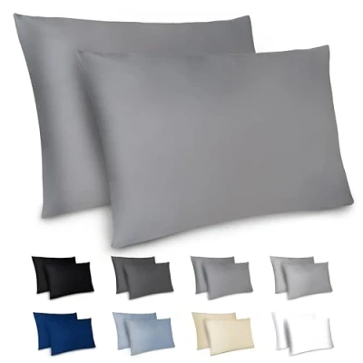 Image de Dreamzie Taie Oreiller 50 x 70 cm Lot de 2 Housse d&#039;oreiller en Microfibre avec Une Fermeture Eclair Certifiée Oeko Tex Coussin Anthracite