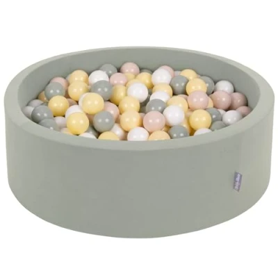 Image de KiddyMoon Piscine À Balles pour Bébé Rond 90X30cm/300 7Cm Fosses Boules Jouet Enfant, Sauge : Beige Pastel/Vert De Gris/Jaune Pastel/Blanc