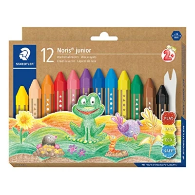 Image de Staedtler Noris Junior, crayons à la cire gros module, Spécialement conçus pour les enfants, Étui carton recyclé avec 6 assortis et 1 grattoir, 224 C6