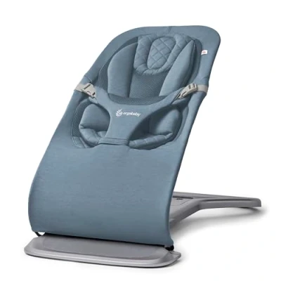 Image de Transat Evolve 3 en 1 d&#039;Ergobaby, ergonomique pour nouveau nés de la naissance à petite enfance, balancelle avec insert né (2,5 kg 13,2 kg), Oxford Blue