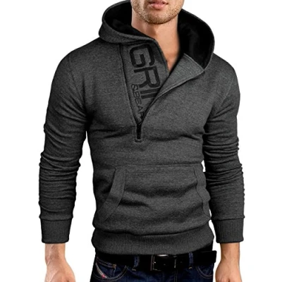 Image de Grin&amp;Bear Pull à Capuche pour Hommes Veste avec Logo en Relief et Capuche, GEC401 Anthracite Noir M