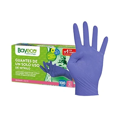 Image de Bayeco Gants en nitrile à usage unique Bleu Ambidextres Bordure enroulée Doigts texturés pour une meilleure prise main Lot de 100 Taille S