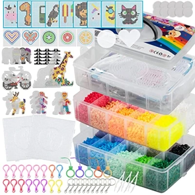 Image de La Manuli Set de 24000 Perles à Repasser avec plaques, modèles et Accessoires, Taille 5mm Midi (20 Couleurs + Luminescence dans Le Noir) XXL Bricolage pour garçons Filles