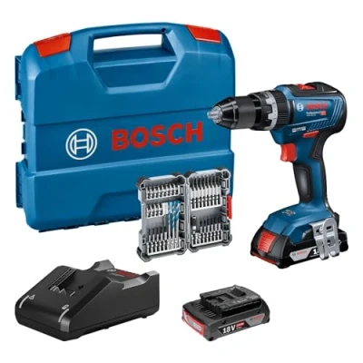 Image de Bosch Professional 18V System Perceuse Visseuse à Percussion sans Fil GSB 55 (Batterie 2x2.0 Ah + Chargeur Inclus, 35 pcs. Set d&#039;Accessoires Impact, dans une L Case) Amazon Exclusive
