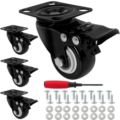Image de 4 Roulettes Pivotantes avec Frein 50mm en Caoutchouc Castor Roues pour Meubles Capacité de 280kg Roulette Sans Traces au Sol Charge Lourde Roue Chariot (Noir)