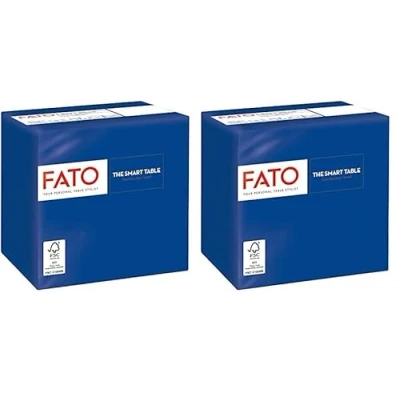 Image de Fato, serviettes en papier jetables, idéales pour les apéritifs et cocktails, paquet de 100 serviettes, format 24x24, 4 plis, 2 couleur bleu nuit, 100% pur cellulosique, certifié FSC