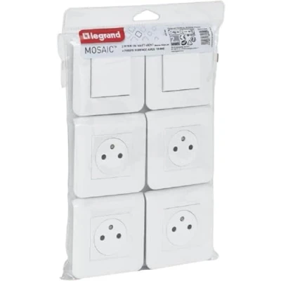 Image de Legrand Lot de 4 prises courant 2P+T 16A + 2 va et vient 10A complet Mosaic Blanc