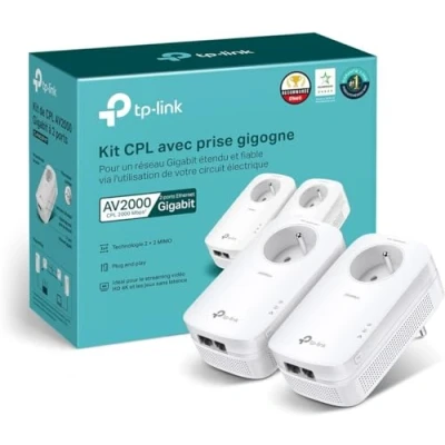 Image de TP Link CPL 2000 Mbps avec 2 ports Ethernet Gigabit et Prise intégrée, Kit de Solution idéale pour profiter du service Multi TV à la maison (TL PA9025P KIT)