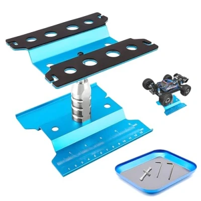 Image de RC Car Work Stand et Plateau à vis Rotatif 360 en Aluminium Station de réparation pour 1/8 1/10 1/12 1/16 1/18 Échelle Traxxas TRX4 Axial Arrma Redcat Losi Crawler Monster Truck Buggy Bleu
