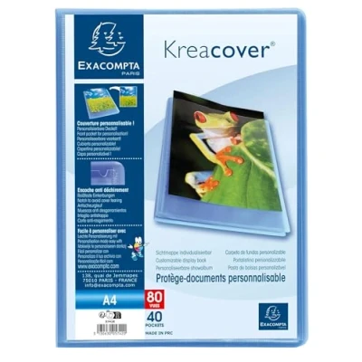 Image de Exacompta Réf. 5742E Carton de 10 Protège documents Kreacover Chromaline 40 pochettes cristal lisse 80 vues pour A4 dim 24 x 32 cm couverture en polypro semi rigide bleu