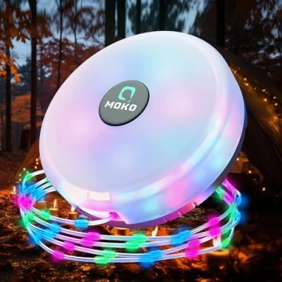 Image de MoKo Guirlande Lumineuse de Camping, 2 en 1 Extérieure Rechargeable Portable avec 8 Modes d&#039;Éclairage Lanterne à Étanche Durable pour Tente Camping Vacances, Coloré+Chaud
