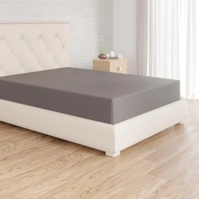 Image de Amazon Basics Drap Housse, 80 x 200 cm, 100% Coton Jersey pour Matelas Épais jusqu&#039;à 30 Gris Foncé