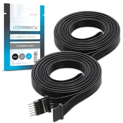 Image de Litcessory Câble d&#039;extension pour Philips Hue Lightstrip Plus (1m, Lot de 2, Noir MICRO 6 BROCHES V4)