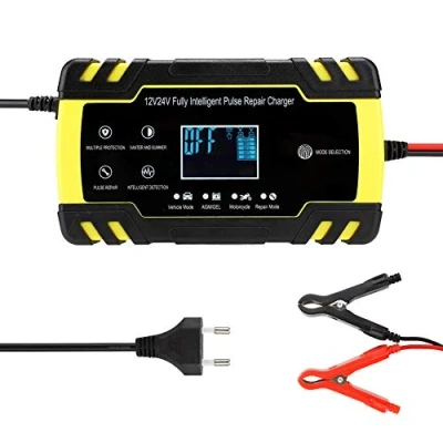 Image de Chargeur de Batterie Voiture, Automatique 12V/24V 8A, Charge en 3 étapes, 6 Modes à Affichage Numérique LCD Intelligent(Prise européenne)