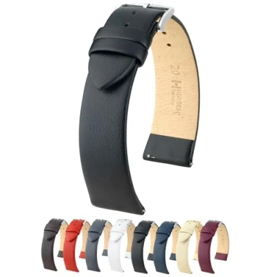 Image de HIRSCH Bracelet de montre en cuir véritable avec Boucle à dégagement rapide et acier inoxydable Doux, flexible confortable Plusieurs couleurs tailles Toronto, noire argentée,