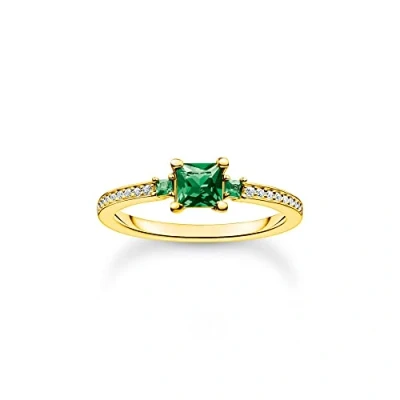 Image de THOMAS SABO Bague pour femme avec pierres vertes et blanches en Argent sterling 925, plaqué or jaune 750, TR2402 971 6, 50 cm, sterling, Zircone cubique