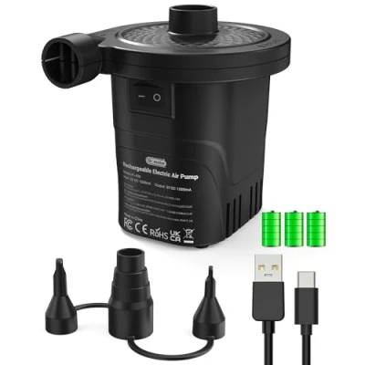 Image de Dr.Meter Pompe électrique, de gonflage pour Matelas, lit à Eau,Camping Coussin, Bateau, Port USB Le téléphone Portable, 3 becs démontables