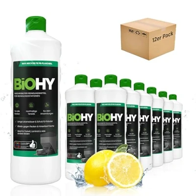 Image de BiOHY Produit de nettoyage pour robot aspirateur (12 x 1l Bouteille) Spécialement conçu les stations Prolonge la durée vie station d&#039;aspiration (Wischroboter Station)
